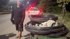 Video người đàn ông kéo xe bò trộm sắt tại công trường quốc lộ 14B