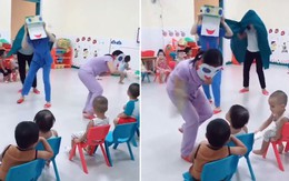 Cô giáo mầm non đội thùng sữa múa lân