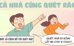 Cả nhà cùng chăm chỉ quét rác