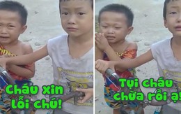 2 bé trai không đeo khẩu trang mếu máo năn nỉ chú công an tha tội