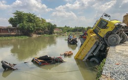 Xe ben rơi xuống sông đè chìm ghe bán tạp hóa