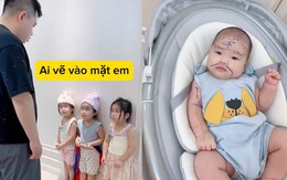 Cười sảng với 3 bé gái vẽ vào mặt em bị bố hỏi tội