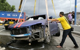 ‘Siêu xe’ tông hộ lan đường Mai Chí Thọ, bánh và bộ phận xe văng vài chục mét