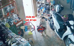 Tan chảy với bé trai ngoan ngoãn chào mẹ đi học qua camera