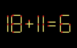 Thử tài IQ: Di chuyển một que diêm để 18+11=6 thành phép tính đúng