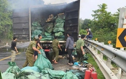 Xe container chở hàng chuyển phát nhanh bốc cháy trên quốc lộ 1