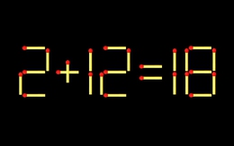 Thử tài IQ: Di chuyển một que diêm để 2+12=18 thành phép tính đúng