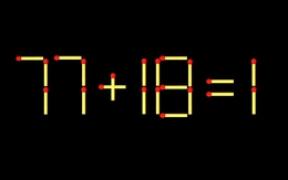 Thử tài IQ: Di chuyển một que diêm để 77+18=1 thành phép tính đúng