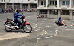Cô gái liên tục phạm quy khi thi thực hành lái xe máy