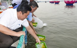 Thả hơn 2 triệu con tôm, cua giống xuống đầm Đông Hồ