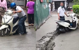 'Vua lì đòn' chạy xe máy cày nát đoạn đường bê tông vừa đổ ở Hà Nội