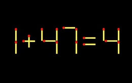 Thử tài IQ: Di chuyển một que diêm để 1+47=4 thành phép tính đúng