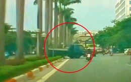 Tài xế lái xe tải 'leo' qua dải phân cách giữa để sang đường... cho nhanh