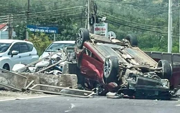 Xe hơi nổ lốp, lao vào xe đầu kéo trên quốc 1