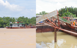 Bắt giữ hai tàu sắt nghi khai thác, vận chuyển cát trái phép trên sông Cửa Tiểu