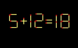 Thử tài IQ: Di chuyển một que diêm để 5+12=18 thành phép tính đúng
