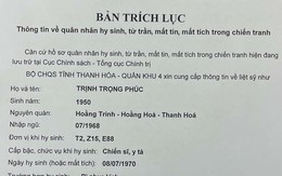 Tìm mộ liệt sĩ Trịnh Trọng Phúc - 1950 - quê Thanh Hóa- T2, Z15, E88