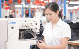 Nữ công nhân dùng máy lập trình cắt laser để tăng năng suất chuyền may