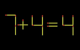 Thử tài IQ: Di chuyển một que diêm để 7+4=4 thành phép tính đúng