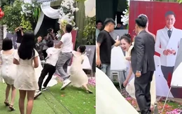 Cô gái 'gục ngã' khi giật hoa cưới