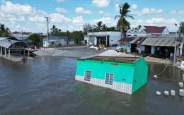 Đường cái và nhà cửa sau một đêm nằm dưới lòng sông do sạt lở ở Cà Mau