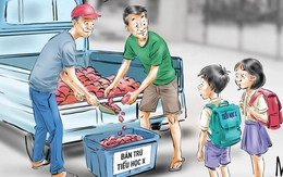 Lũ trẻ ngơ ngác vì không biết mấy chú đang làm gì với suất ăn của mình