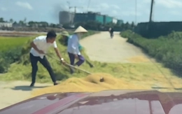 Xúc động cảnh tài xế ô tô giúp hai cụ dọn lúa giữa trưa nắng