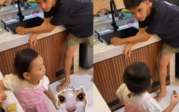 Con gái vào bếp ăn vụng, giả tiếng mèo kêu để đánh lừa bố