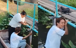 Chàng trai phì cười trước pha xuống thuyền khó đỡ của bạn gái