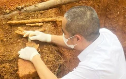 Cận cảnh khai quật mộ gạch cổ thấy kiếm, đồ gốm, tiền cổ