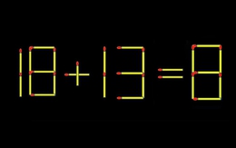 Thử tài IQ: Di chuyển một que diêm để 18+13=8 thành phép tính đúng