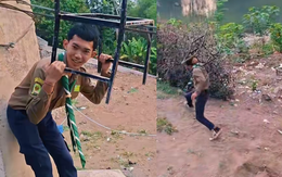 Thanh niên chơi đu dây siêu cồng kềnh