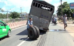 ​Gãy cầu sau, bánh xe tải văng ra giữa đường