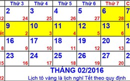 Nghỉ tết Bính Thân 2016 9 ngày