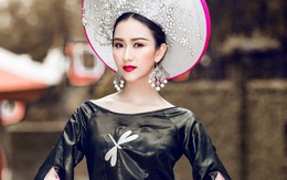 Hà Thu trình diễn áo dài hoa sen tại Hoa hậu Liên lục địa