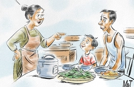 Lương mới về, cả nhà được bữa cơm rau mệt nghỉ