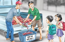 Lũ trẻ ngơ ngác vì không biết mấy chú đang làm gì với suất ăn của mình