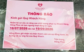 Tiệm vàng Hồng Phúc ở Mỹ Tho thông báo tạm ngưng hoạt động hơn 2 tháng
