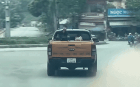 Tài xế xe bán tải chở hai trẻ nhỏ trên thùng xe bị xử phạt, trừ 6 điểm bằng lái