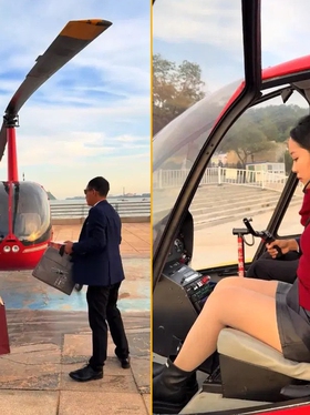 Hai anh em tự lái trực thăng về quê vì lo tắc đường