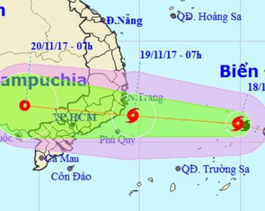 Bão số 14 cách bờ biển Khánh Hòa, Bình Thuận 620 km
