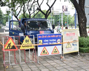 Thi công làn đường ưu tiên cho xe đạp trên đường Mai Chí Thọ