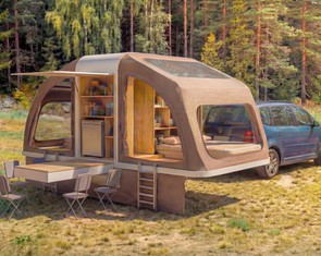 Nhà di động 'nở' gấp 3 lần: Bình thường nhỏ hơn cả Wuling Mini EV, khi mở rộng đủ cho 4 người sống