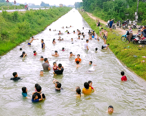 Nông dân gặt lúa đêm trốn nắng, người dân đổ ra kênh 'giải nhiệt'