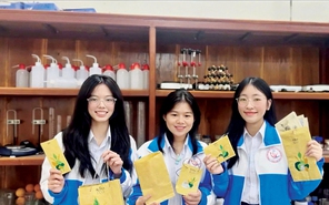 Nữ sinh Trường THPT chuyên Nguyễn Bỉnh Khiêm hô biến rơm thành giấy