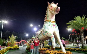 Check-in linh vật ngựa chở đầy hoa tại phường Sa Đéc (Đồng Tháp)