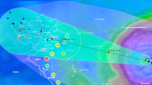 Ảnh mây vệ tinh cơn bão số 3, cấp siêu bão đang hướng vào vịnh Bắc Bộ