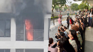 Cháy căn hộ tầng 27 chung cư ở Khánh Hội, nhiều người chạy xuống đất chờ cứu hỏa