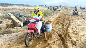 Ruộng đồng thành bãi cát sau lũ, người dân tranh thủ xúc đưa về nhà