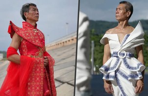 Hai ông chú U60 không ngại mặc váy để quảng bá thời trang